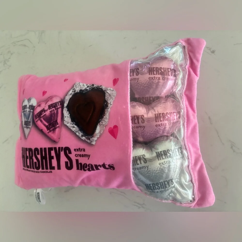 Hershey’s Extra Creamy Hearts Plush Pillow Pink Valentine Chocolate Design NWOT